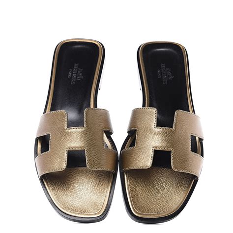 vert bronze hermes oran|AUTHENTIC HERMES ORAN SANDALS METALLIC VERT .